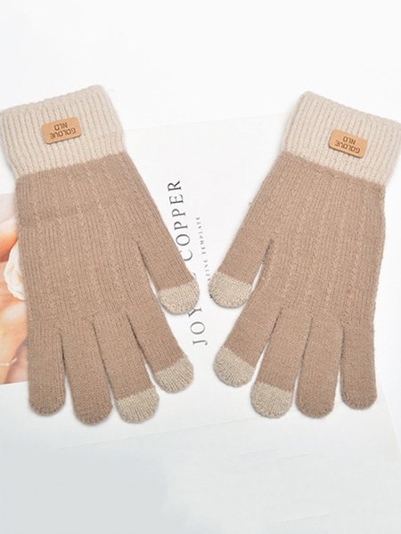 

Women Casual Color Block Five-finger Gloves, Khaki, Scarves & Gloves