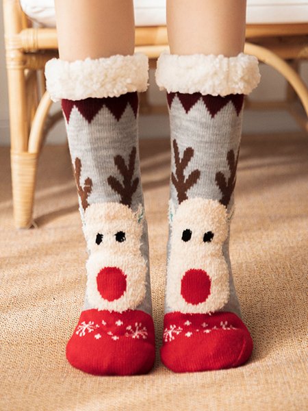 

Christmas Cartoon Elk Thicken Non-Slip Floor Socks, Light gray, Socks