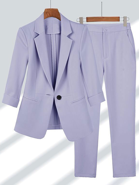 

Simple Loose Shawl Collar Two-Piece Set, Purple, Suit Set