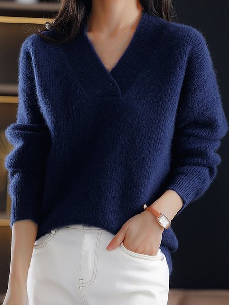 

Casual Plain Sweater, Navy blue, Sweaters & Cardigans