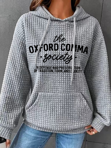 

The Oxford Teacher Comma Society Print Casual Cotton-Blend Casual Hoodie Loose Hoodie, Gray, Hoodies&Sweatshirts