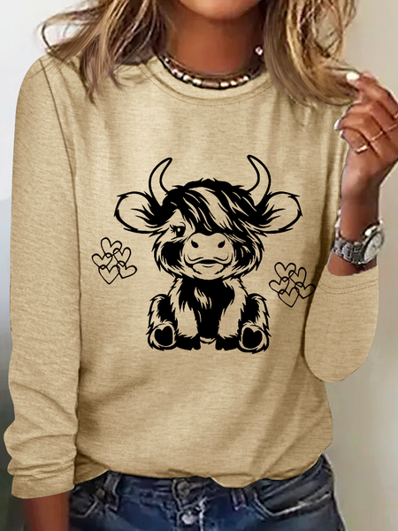 

Casual Cute Animal Cotton-Blend Shirt, Khaki, Long sleeves