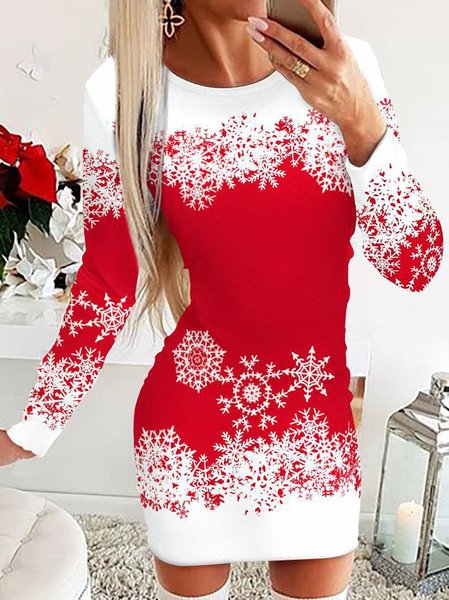 

Women Christmas Crew Neck Long Sleeve Comfy Casual Short Dress, Color6, Dresses
