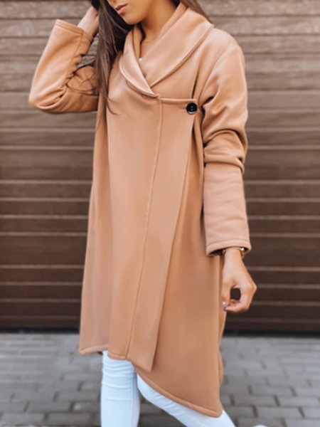 

Shawl Collar Long Sleeve Plain Thicken Micro-Elasticity Loose Coat For Women, Brown, Trench coat