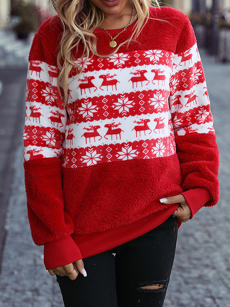 

Casual Crew Neck Snowflake Sweatshirt, Red, Hoodies & Sweatshirts