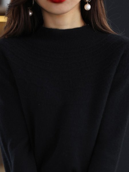 

Casual Plain Half Turtleneck Yarn/Wool Yarn Sweater, Black, Sweaters & Cardigans