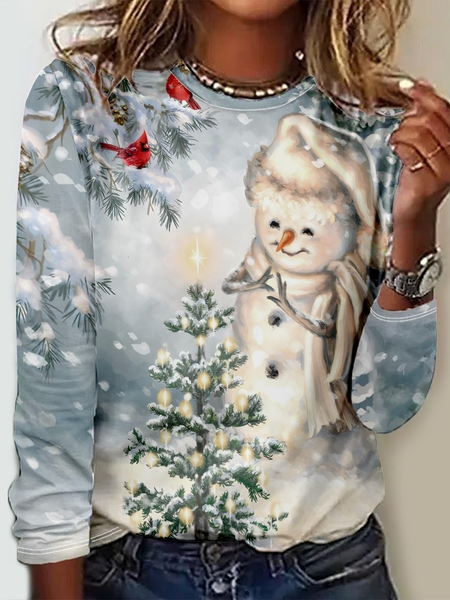 

Casual Crew Neck Santa Claus Christmas Shirt, Blue, Long sleeves
