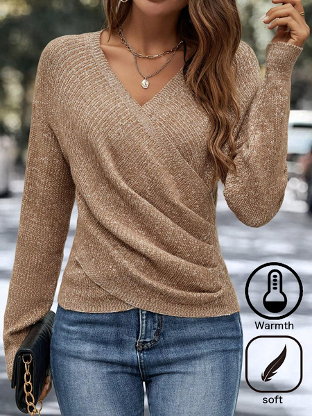 

Casual Yarn/Wool Yarn V Neck Sweater, Camel, Sweaters & Cardigans