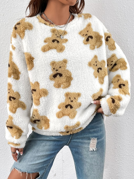 Casual Crew Neck Animal Sweatshirt, White, Hoodies & Sweatshirts