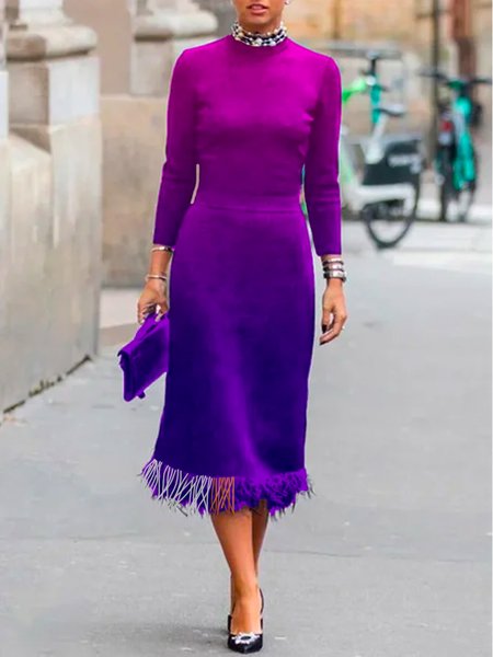 Ombre Crew Neck Elegant Midi Dress With No Belt, As picture, Midi Dresses