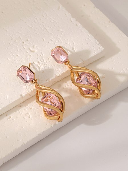 

Party Crystal Twisted Hollow Dangle Earrings, Pink, Earrings