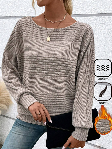 

Loose Casual Plain Knitted Sweatshirt, Khaki, Hoodies & Sweatshirts