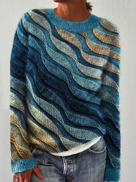 

Ombre Loose Casual Crew Neck Sweater, Blue, Sweaters