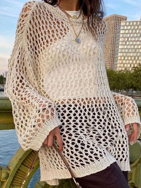 

Hollow Out Casual Loose Sweater, Apricot, Pullovers