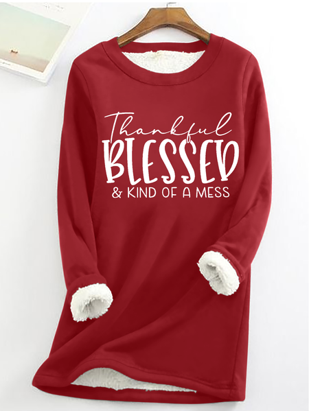

Women's Thankful Blessed & Kind of A Mess Print Fleece Sweatshirt, Red, Hoodies&Sweatshirts