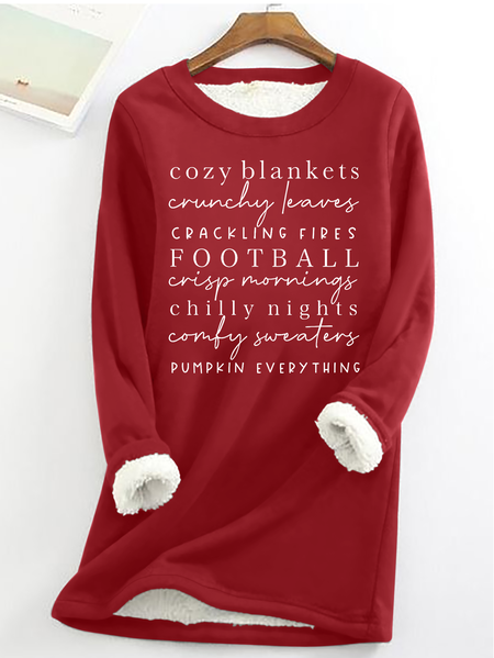 

Women's Cozy Blankets Crunchy Leaves Crackling Fires Football Print Casual Crew Neck Fleece Sweatshirt, Red, Hoodies&Sweatshirts