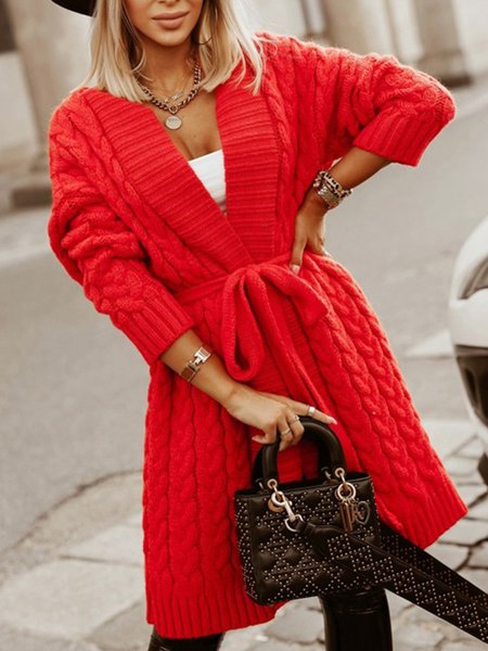 

Women Wool/Knitting Plain Long Sleeve Comfy Casual Cardigan, Red, Sweaters
