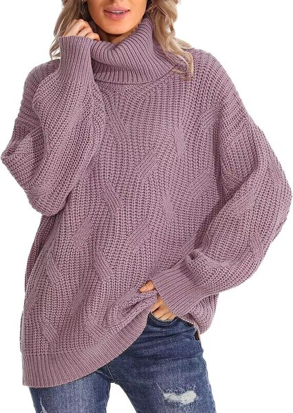 

Casual Turtleneck Regular Fit Wool/Knitting Sweater, Light purple, Sweaters & Cardigans