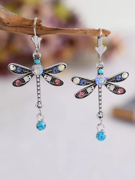 

Vintage Dragonfly Multicolor Rhinestone Drop Earrings, As picture, Necklaces