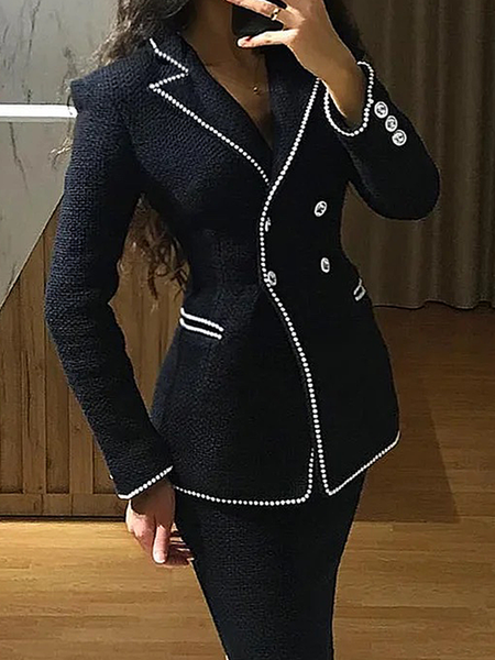 

Elegant Regular Fit Color Block Long Sleeve Lapel Collar Jacket, Black, Jackets