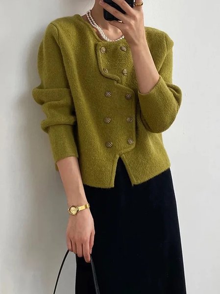 

Plus Size Urban Crew Neck Regular Fit Acrylic Cardigan, Green, Plus Tops