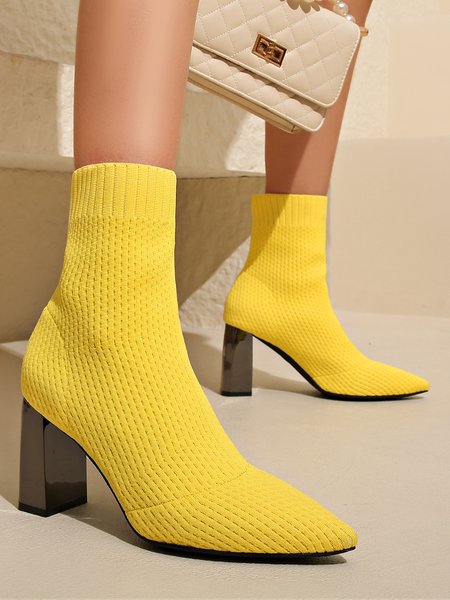 Women Minimalist High Elastic Mesh Fabric Chunky Heel Sock Boots