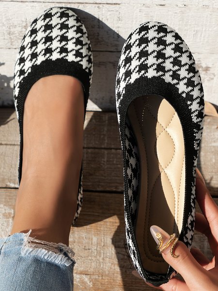 

Casual Houndstooth Breathable Mesh Fabric Shallow Shoes, Black, Flats