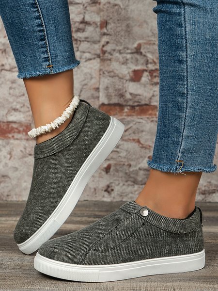 

Casual Plain Non-Slip Slip On Flat Heel Canvas Button, Black, Sneakers&Athletic