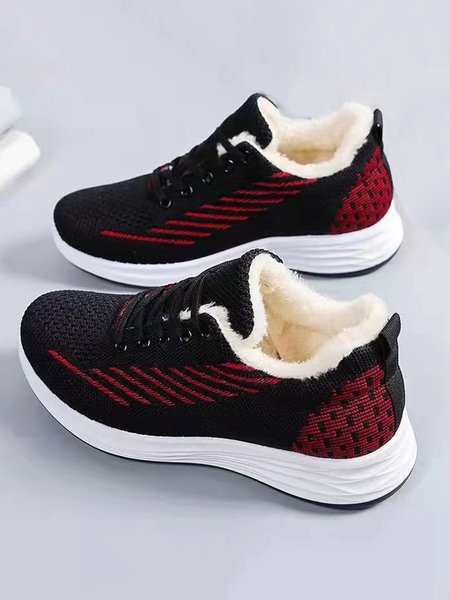 

Women Warm Lined Mesh Fabric Lace-Up Sneakers, Black, Sneakers
