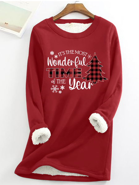 

It's The Most Wonderful Time Of The Year Cotton-Blend Casual Crew Neck Fleece Sweatshirt, Red, Hoodies&Sweatshirts