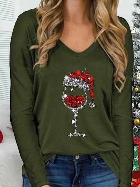 

Christmas V Neck Long Sleeve Top, Green, Long Sleeves