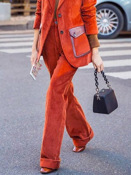 

Plus Size Regular Fit Plain Urban Pants, Orange, Plus Bottoms