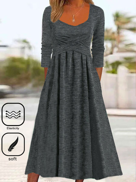 

Long Sleeve Casual Plain Dress, Gray, Maxi Dresses