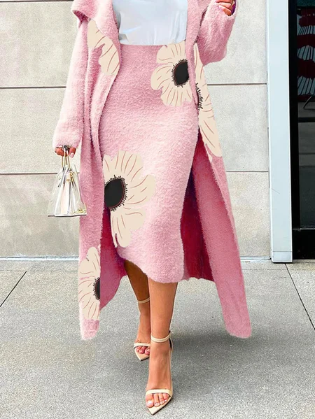 

Plus Size Floral Elegant Regular Fit Midi Skirt, Pink, Plus Skirts