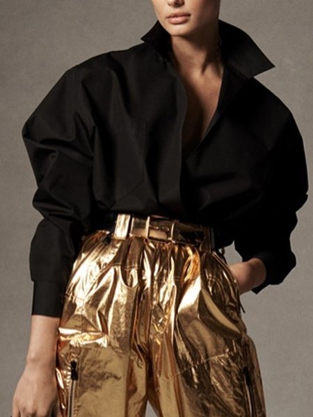 

Regular Fit Stand Collar Urban Blouse, Black, Blouses and Shirts