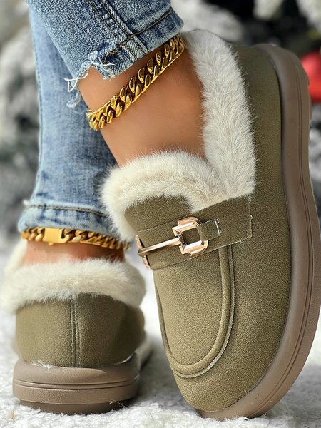

Plain Faux Suede Cotton-Padded Boots, Green, Shoes