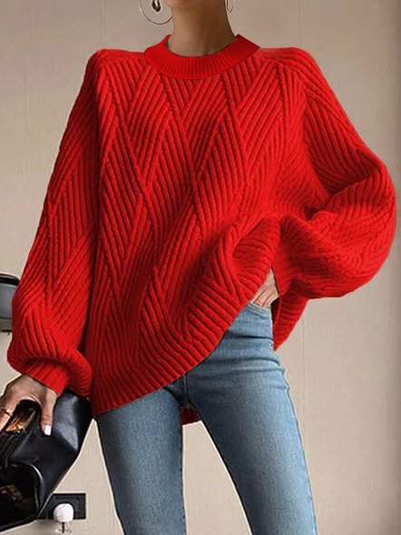 

Loose Casual Acrylic Sweater, Red, Sweaters & Cardigans