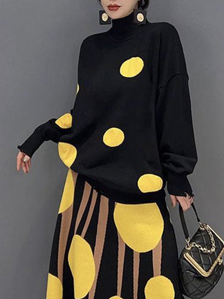 

Acrylic Polka Dots Urban Turtleneck Sweater, Yellow, Pullovers