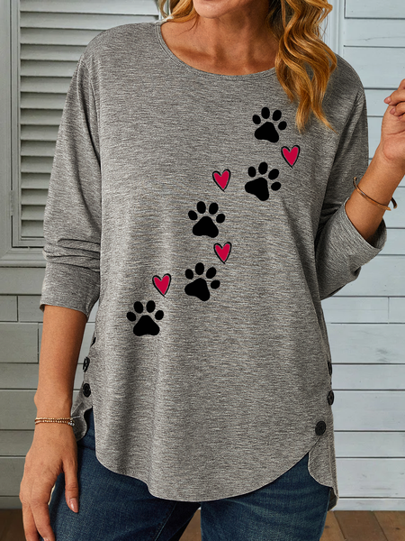 

Funny Dog Cotton-Blend Casual Long Sleeve Shirt, Gray, Long sleeves