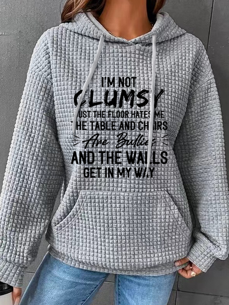 

Women‘s I'm Not Clumsy Casual Hoodie Cotton-Blend Text Letters Hoodie, Gray, Hoodies&Sweatshirts