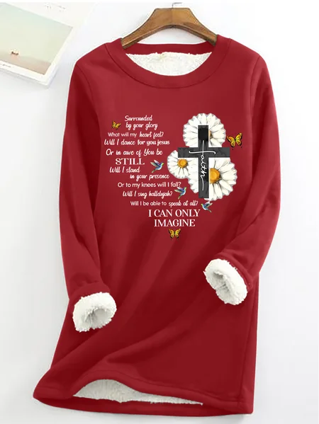

Women's Mercyme I Can Only Imagine Daisy Cross Christian Casual Crew Neck Fleece Sweatshirt, Red, Hoodies&Sweatshirts