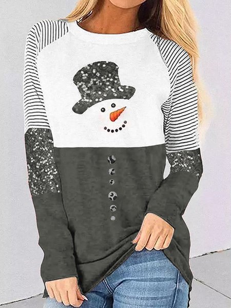 

Crew Neck Casual Christmas T-Shirt, Gray, T-shirts