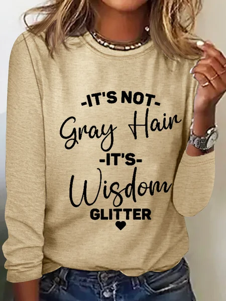 

It's Not Gray Hair It's Wisdom Glitter Cotton-Blend Dog Simple Regular Fit Long Sleeve Shirt, Khaki, Long sleeves