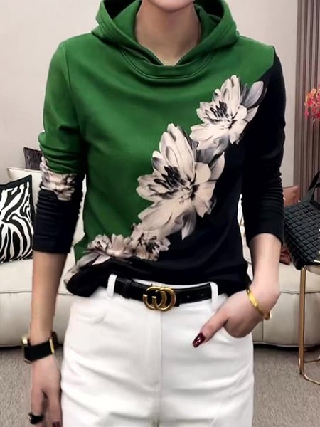 

Long Sleeve Casual Floral Loose Hoodie, Green, Hoodies and Sweatshirts