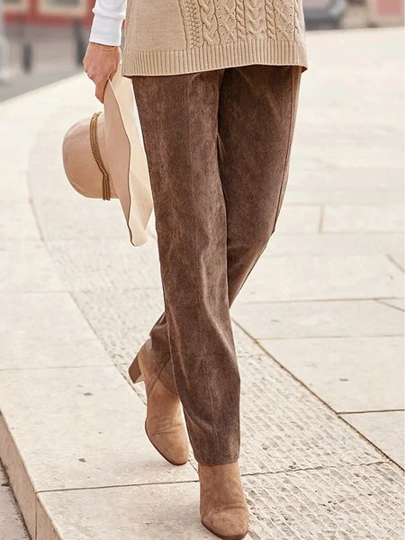 

Loose Plain Casual Suede Pants, Coffee, Pants