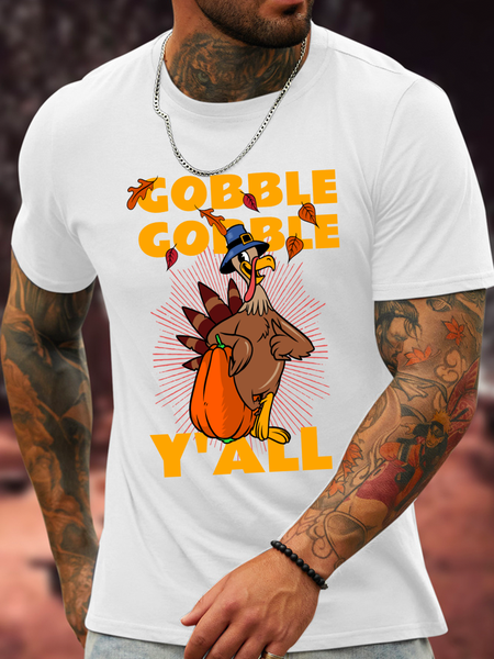 

Cotton Gobble Gobble Casual Turkey T-Shirt, White, T-shirts