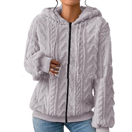 

Casual Loose Others Zipper Teddy Jacket, Light gray, Outerwear