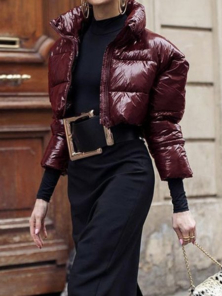 Urban Shawl Collar Plain Padded Jacket, Brown, Padded Jackets