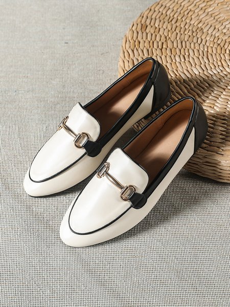 

Urban Minimalist Metal Decor Color Block Loafers, Off white, Flats
