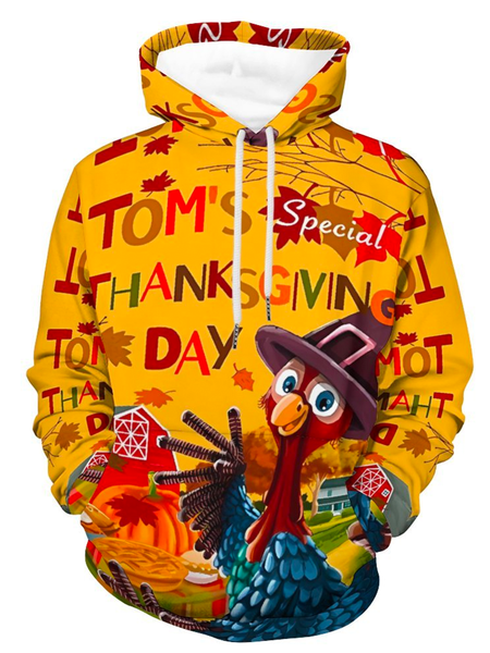 

Thanksgiving Gobble Gobble Turkey Casual Animal Hoodie, Yellow, Hoodies&Sweatshirts